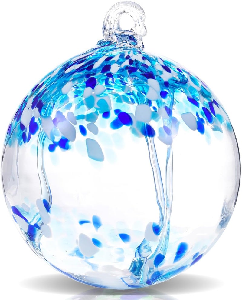 VOREEN 6" Hanging Glass Garden Gazing Ball Hand Blown Glass Witch Ball Christmas Ornament Friendship Balls for Outdoor Garden Patio Window Home Décor, Gift for Mom Wife Friend, Blue - Image 1